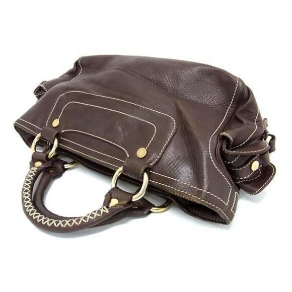Celine Dark Brown Leather Satchel with Gold Accents - Picture 2 of 10